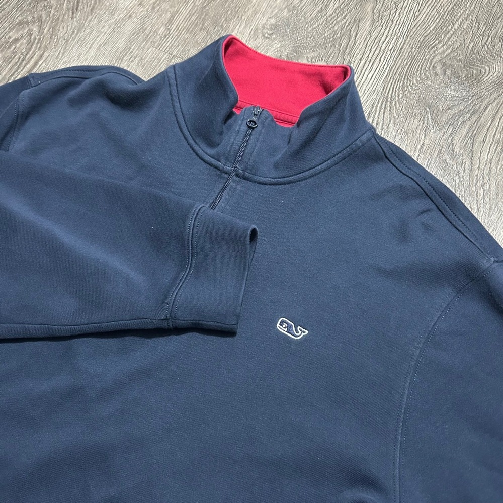 Vineyard Vines Quarter Zip Pullover Large Navy Blue Pima Cotton Whale 1/4 Zip